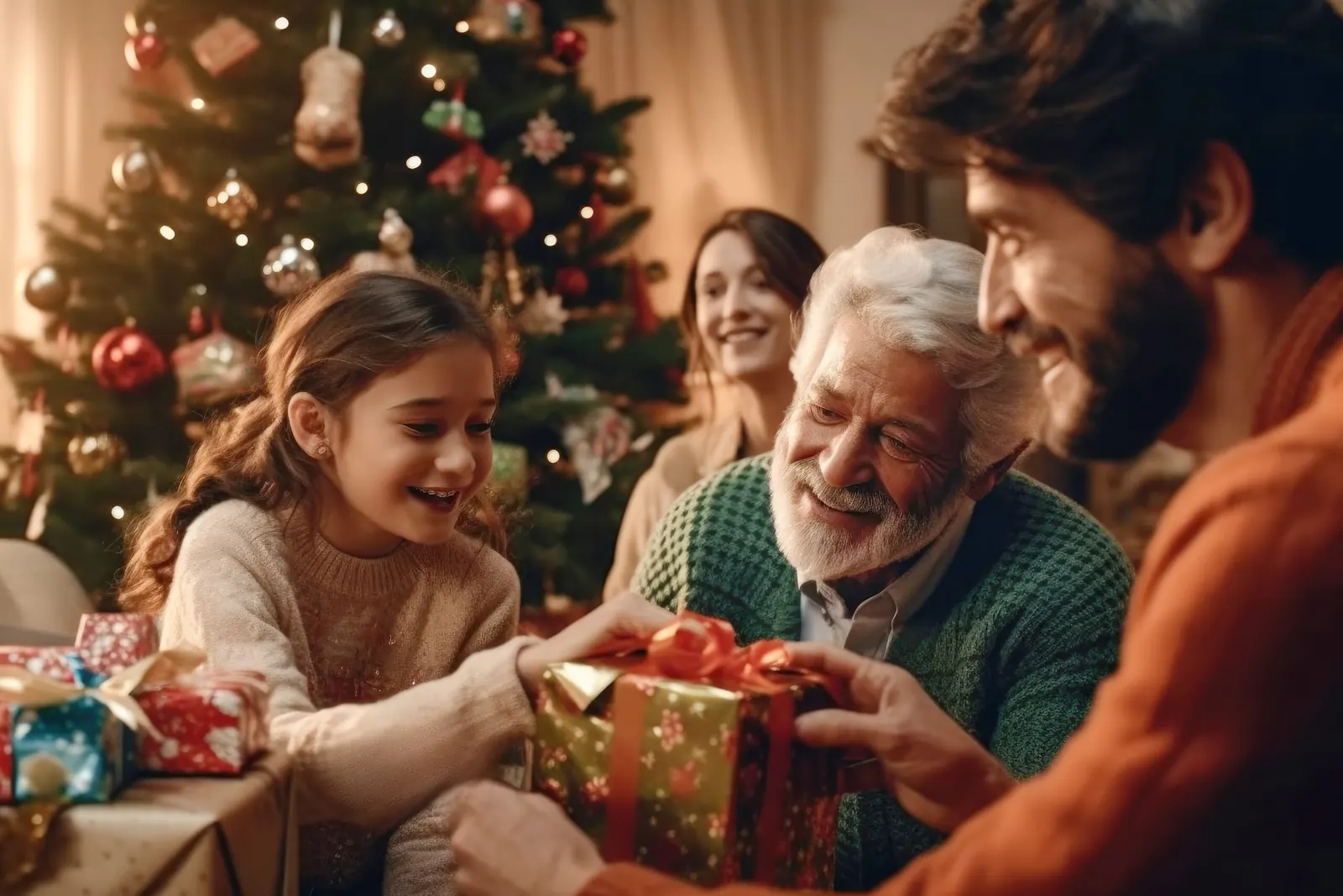 Happy people with christmas gifts
