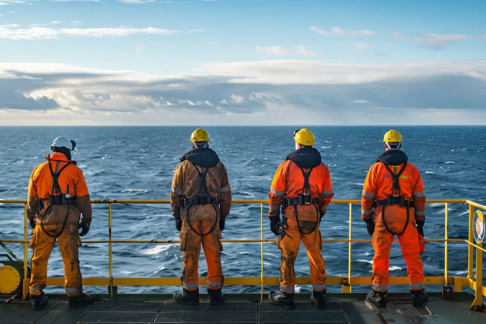 boat workers looking at ocean