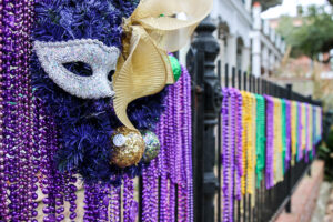 mardi gras mask and beads