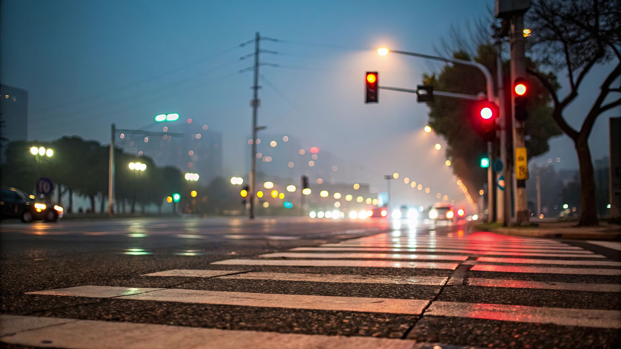 intersection at dusk